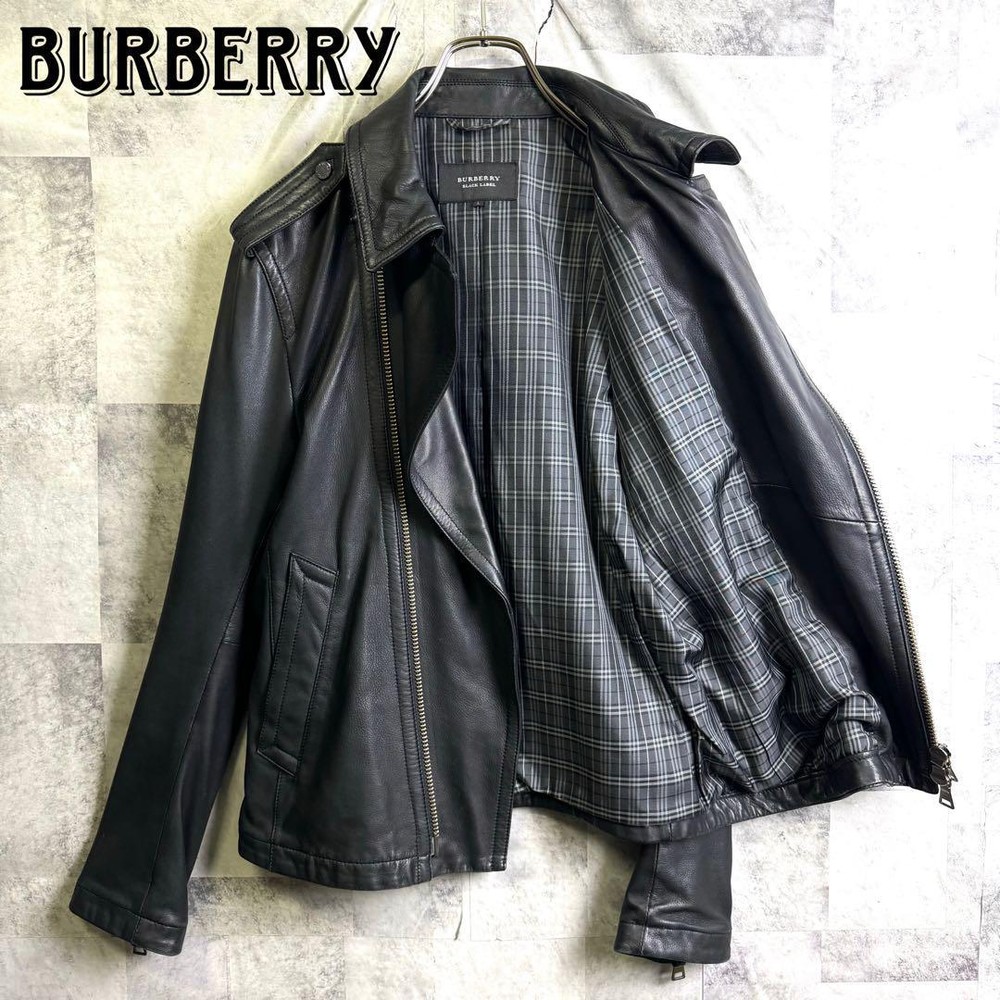 Burberry Black Label Nova Check Double Riders Jacket in Black L F/S from Japan