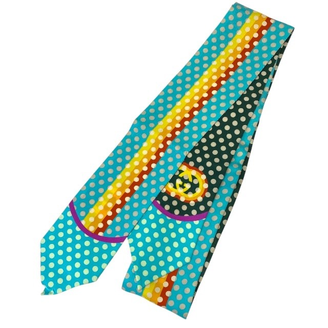 New GUCCI Scarf Bandana Interlocking G Polka Dot Silk Multicolor