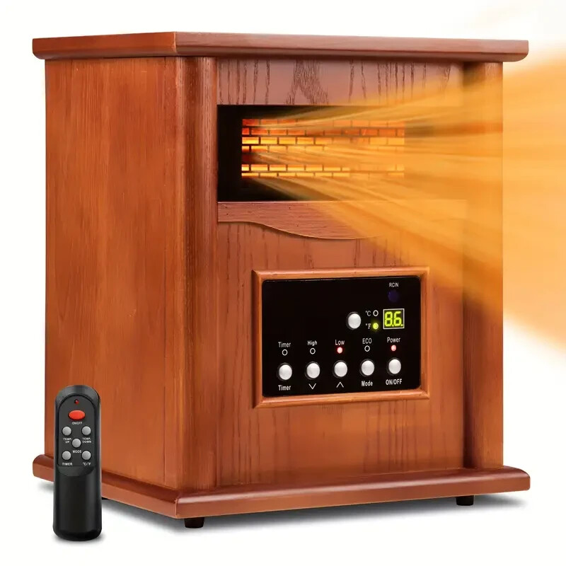 1500W Space Heater With Wood Frame, Remote Control, ECO, Child Lock Protection