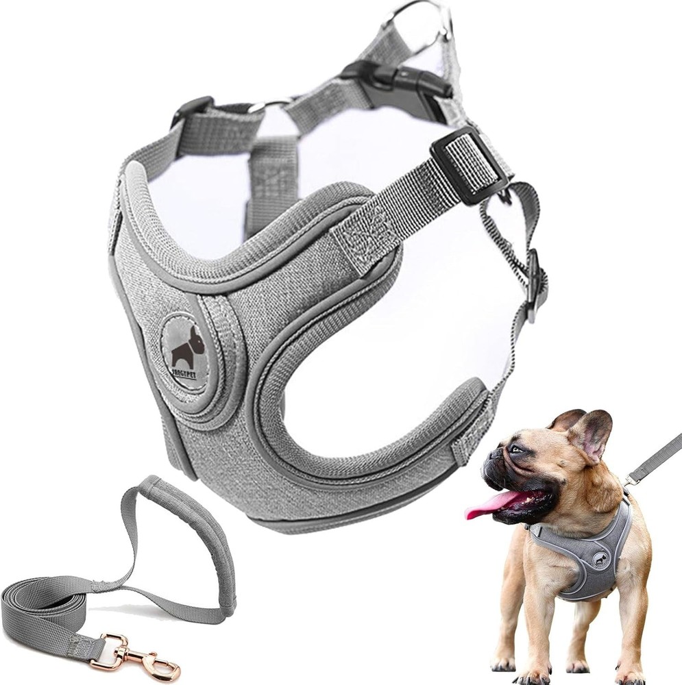 Dog Frenchie Harness with Leash Set, No Pull Adjustable Step in with Breathab...
