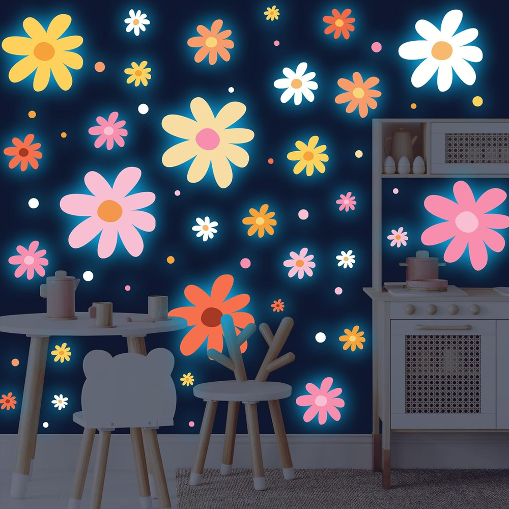 Glow in the Dark Big Daisy Wall Decals，Glowing Luminous Daisy Wall Stickers Colo