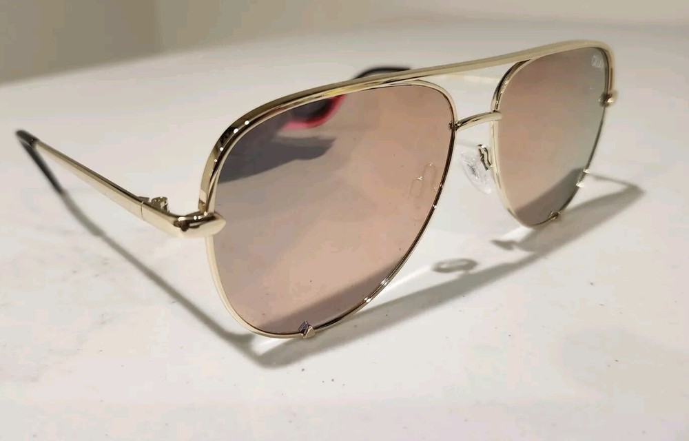 Quay Australia HIGH KEY MINI Sunglasses Rose Frame with Copper Fade Mirror Lenses
