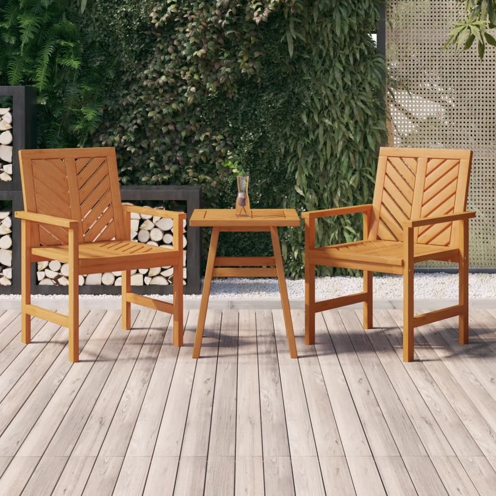 Garden Dining Chair Set of 2 Natural Acacia Solid Acacia Wood