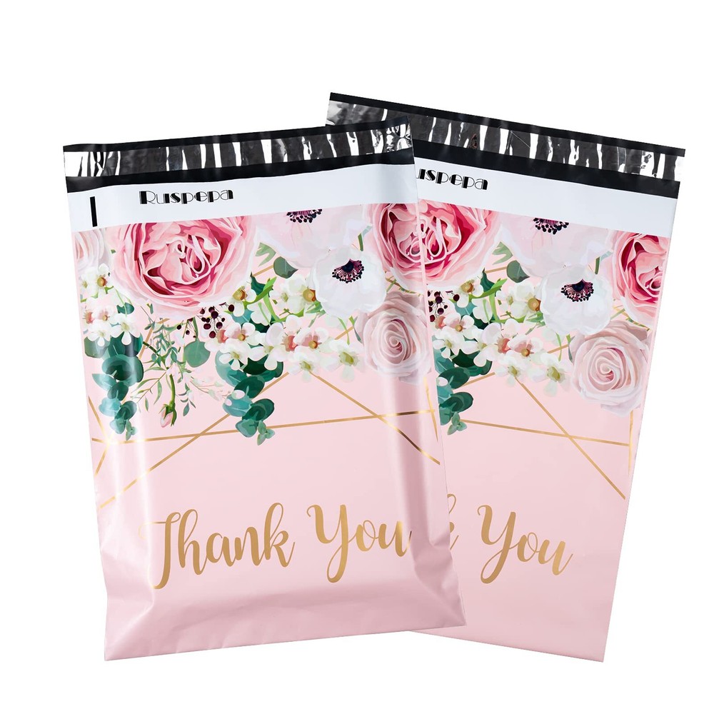 RUSPEPA Poly Mailers Shipping Bags Thank You Notes Flowers Surrounded 3 Mil H...