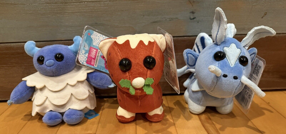 New Adopt Me Roblox Christmas Pudding Cat Yeti Ice Moth Dragon Plush Set w/Codes