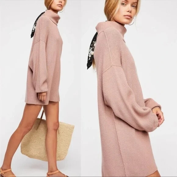 Free People Softly Structured Tunic Dusty Mauve Sweater Size Xs