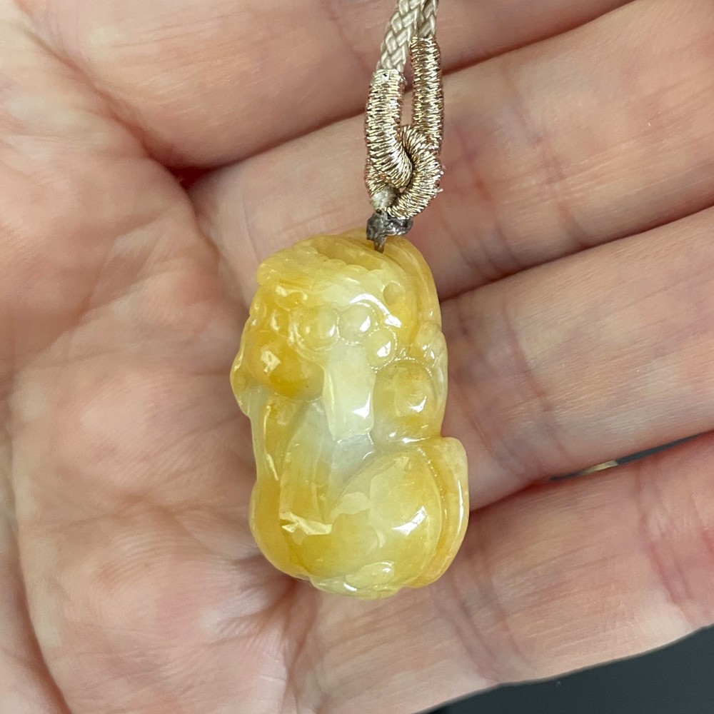 Yellow Jadeite Jade Pixiu Pendant Necklace, Certified Type A Burmese Jadeite