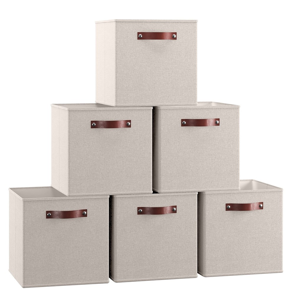 11 x 11 Storage Cube Bins, Foldable Collapsible Fabric Storage Bins Box Linen...