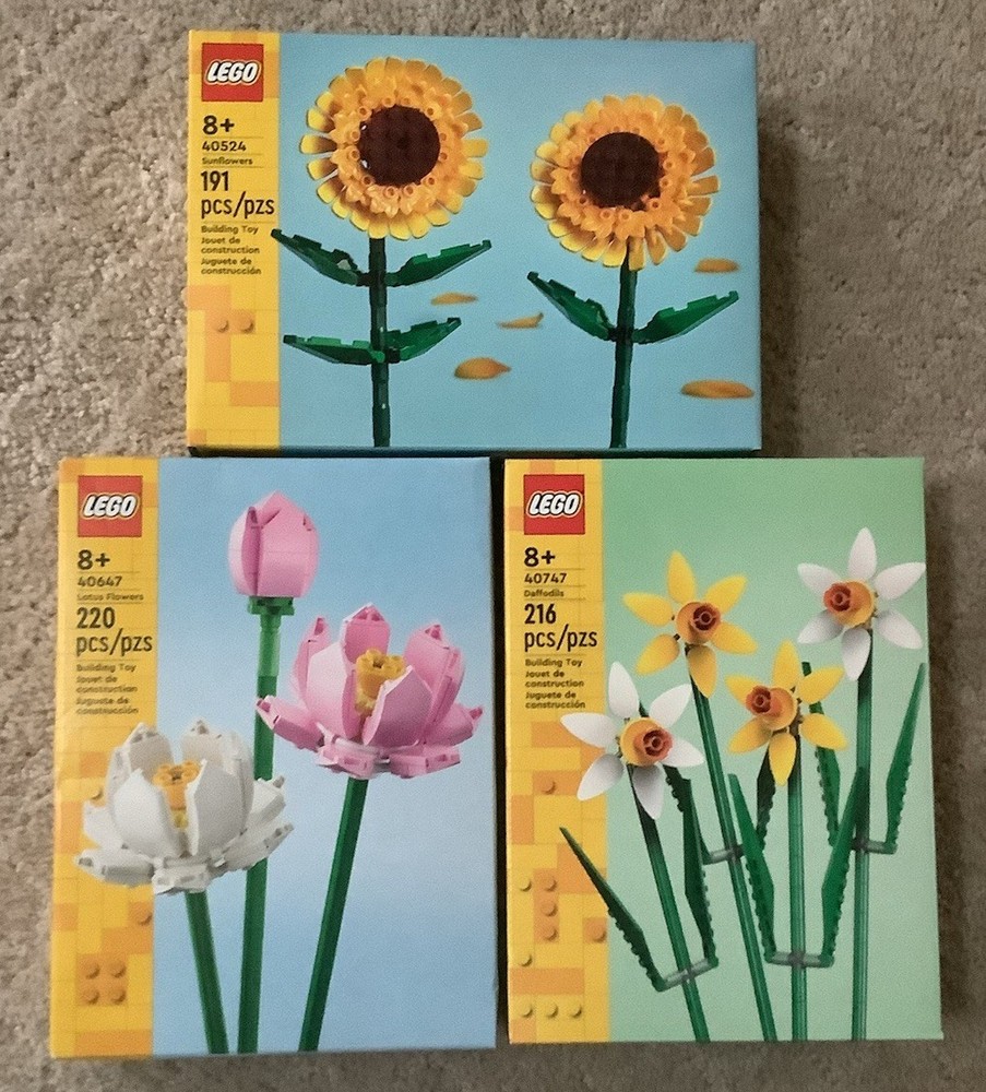 LEGO Botanicals 40524 Sunflowers 40647 Lotus 40747 Daffodils. Nice. Ships Fast!