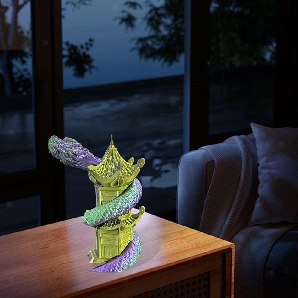 3D Printed Swirl Loong Toy Coiling Towers Gift for Indoor Shelf Living Room