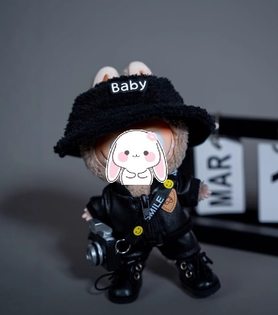 Leather Coat for POP MART LABUBU The Monsters Plush Doll Black Set No Dolls