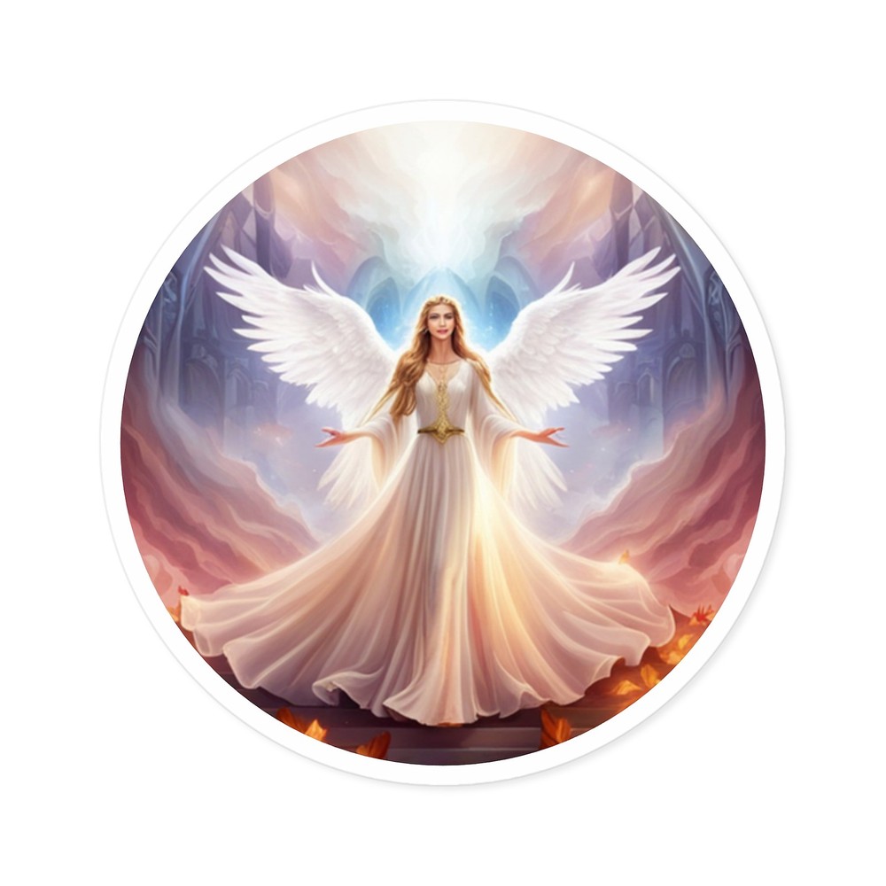 Full Wing Angel Vinyl Stickers Scratch Resistant Indoor Outdoor Round Decals  -image