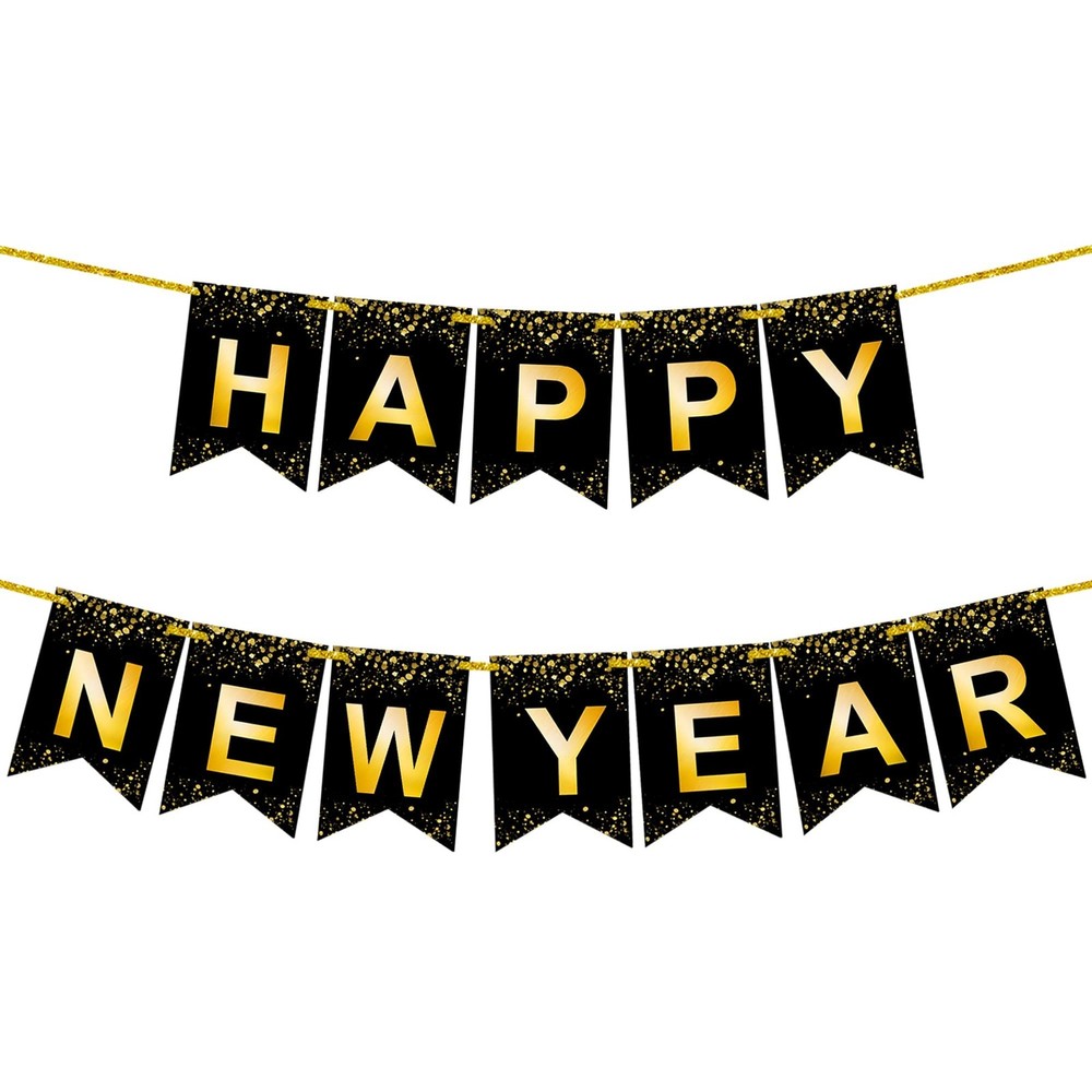 KatchOn, Gold Happy New Year Banner 2026 - Large 10 Feet, Pre - Black,