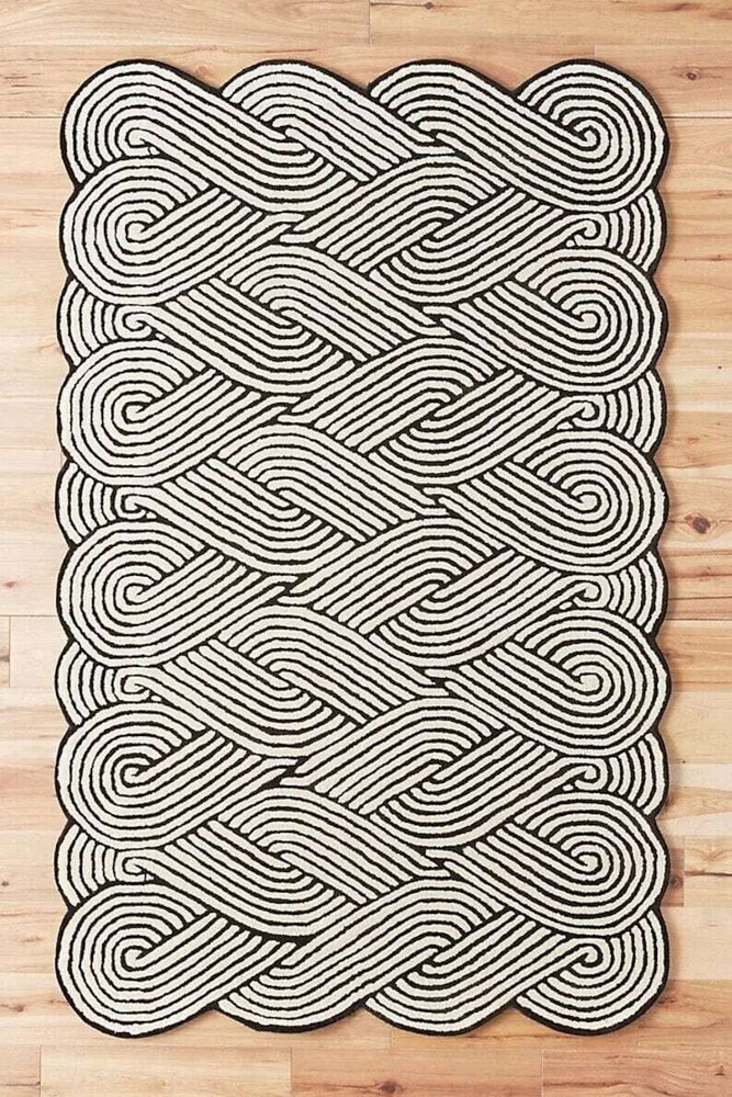 Rissa - Black & White, Hand-Tufted 100% Wool Area Rug, 5x8, 6x9, 8x10, 9x12