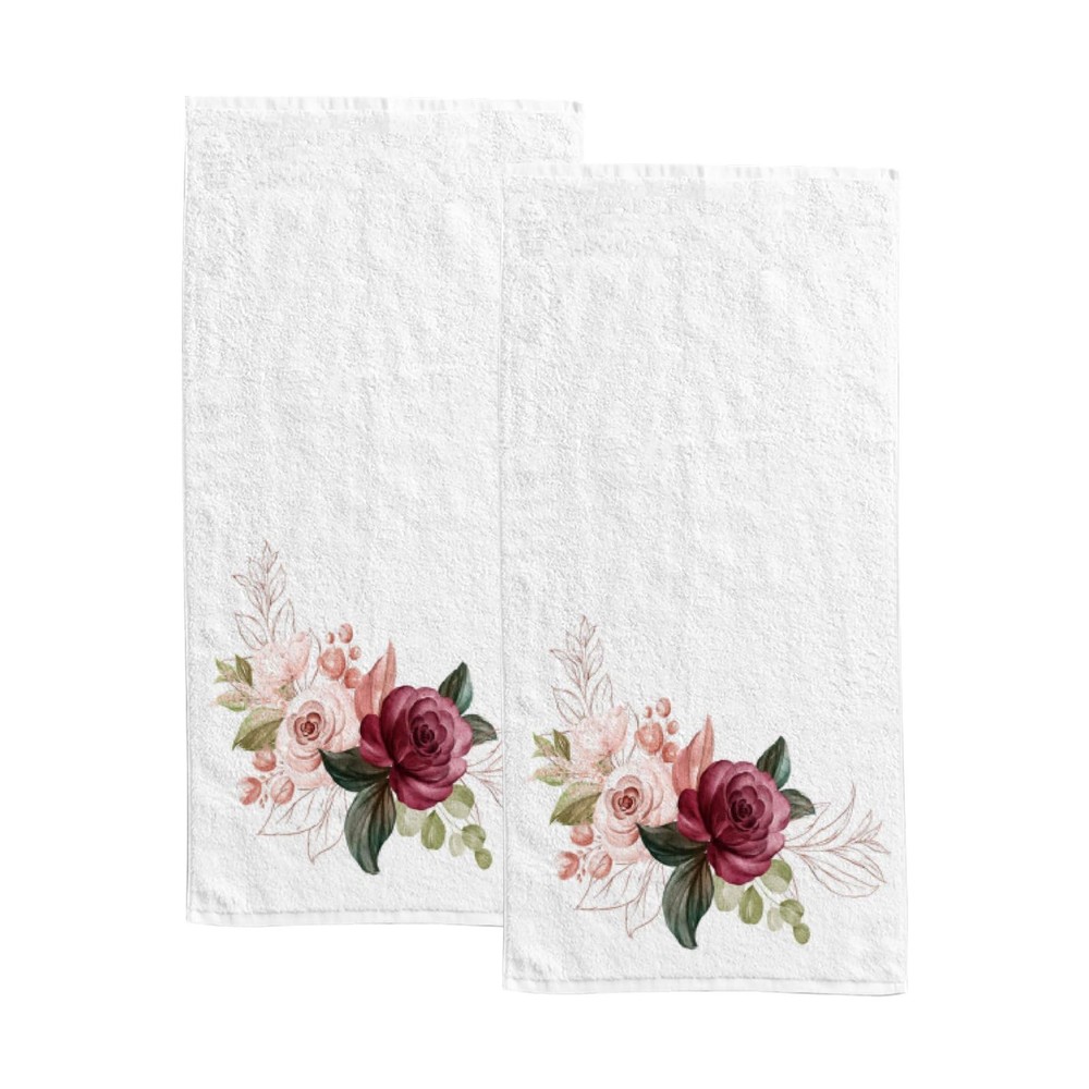 Hand Bath Towels for Bathroom Set of 2 Burgundy Roses Soft Brown Pink Shower ...
