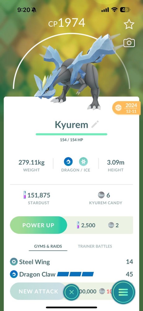 Pokémon GO - Kyurem | Rare Legendary | Registered or 30 Days Friendship Bonus !!