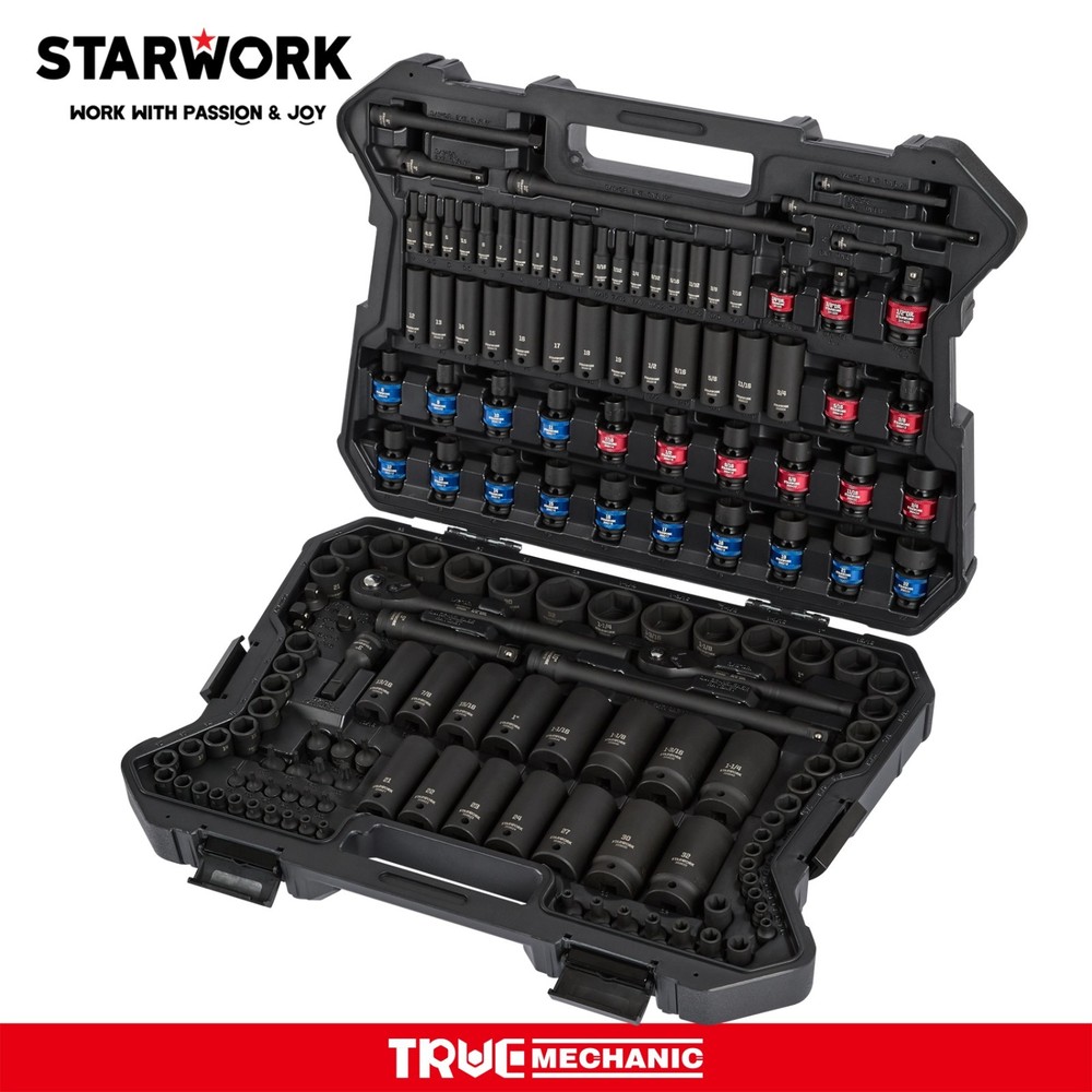 STARWORK TRUE MECHANIC 153PC Impact Socket Set SAE Metric CR-MO Deep/Shallow