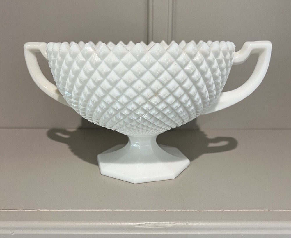 Westmoreland Diamond Point Milk Glass Large Compote Bowl