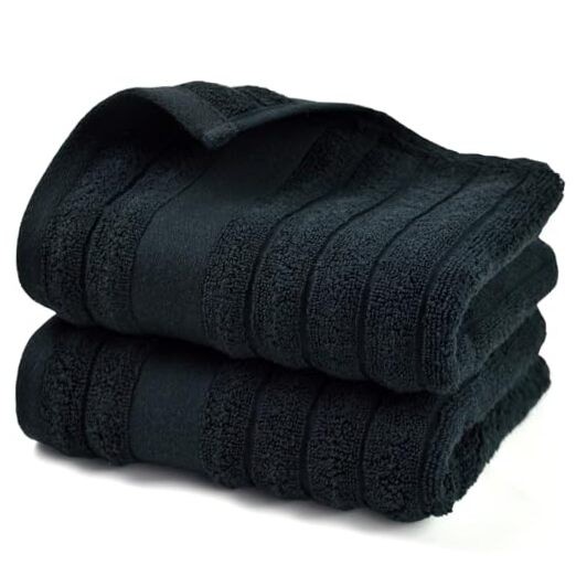 2-Pack Ribbed Cotton Bathroom Hand Towels for Guest Room & Spa in Black
