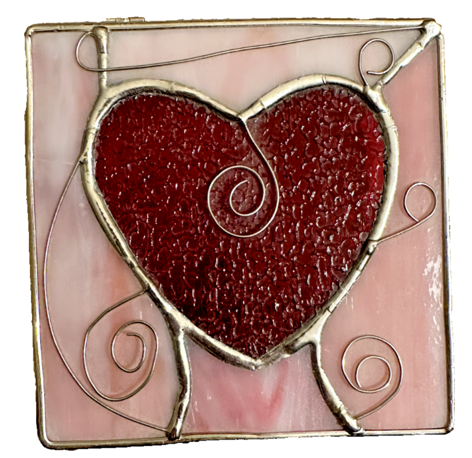 Pink Stained Glass Red Heart Jewelry Trinket Box for Valentines Bridal Birthday