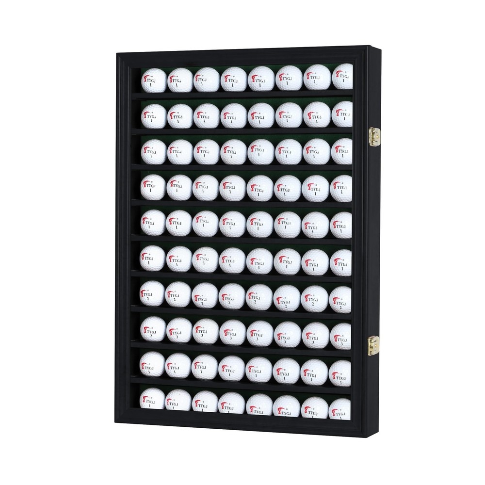 80-Golf Ball Display Case - Solid Wood Wall Cabinet Rack by DisplayGifts