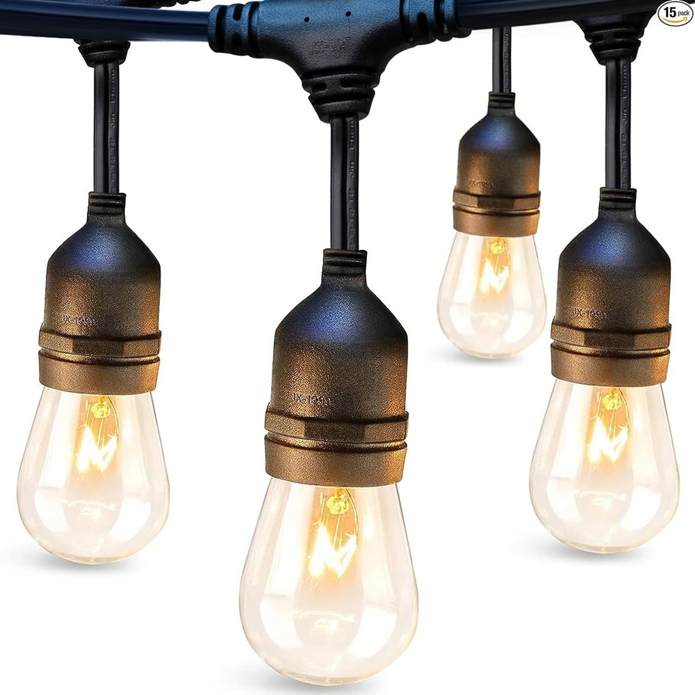 36 FT Outdoor String Lights Commercial Grade Weatherproof 36FT Black