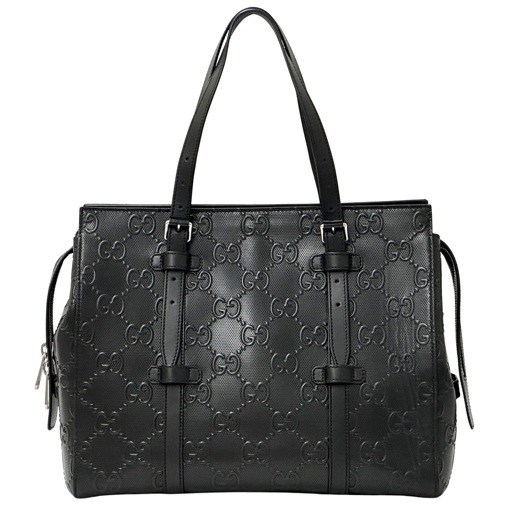 GUCCI GG embossed black leather tote bag 120866