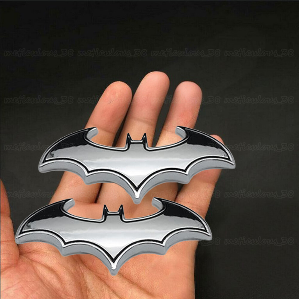 2PCS Silver 3D Metal Chrome Batman Car Emblem Badge Sticker Decal Accessories