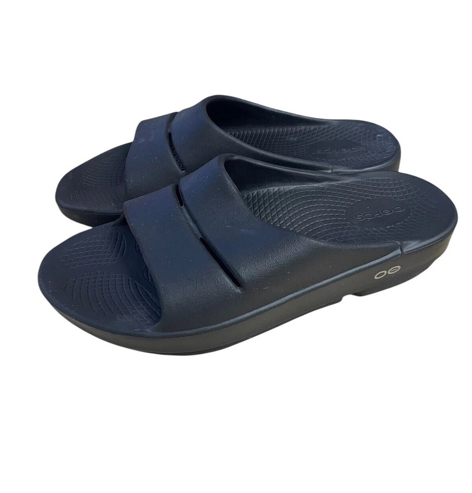 Oofos Ooahh Black Recovery Sandals Slip On Comfort Slides Mens 7 Womens 9