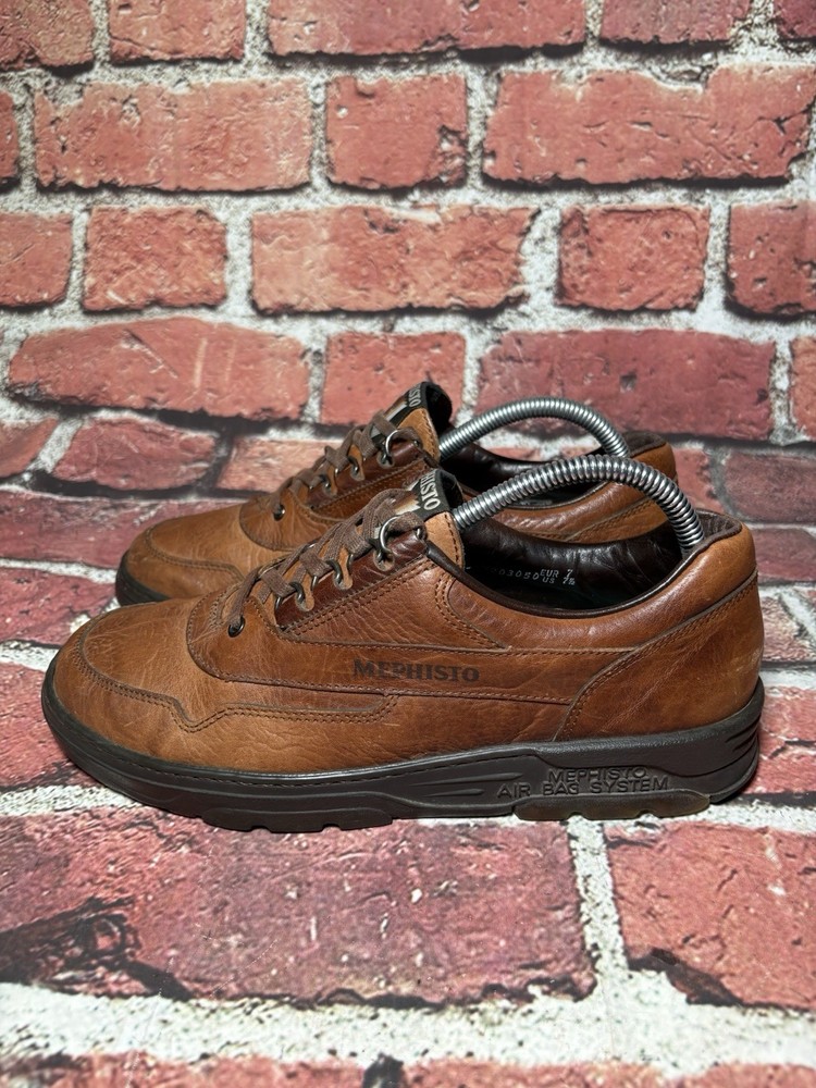 Mephisto Match Runoff Air Jet Mens 7.5 Brown Leather Walking Shoe Sneaker EUC