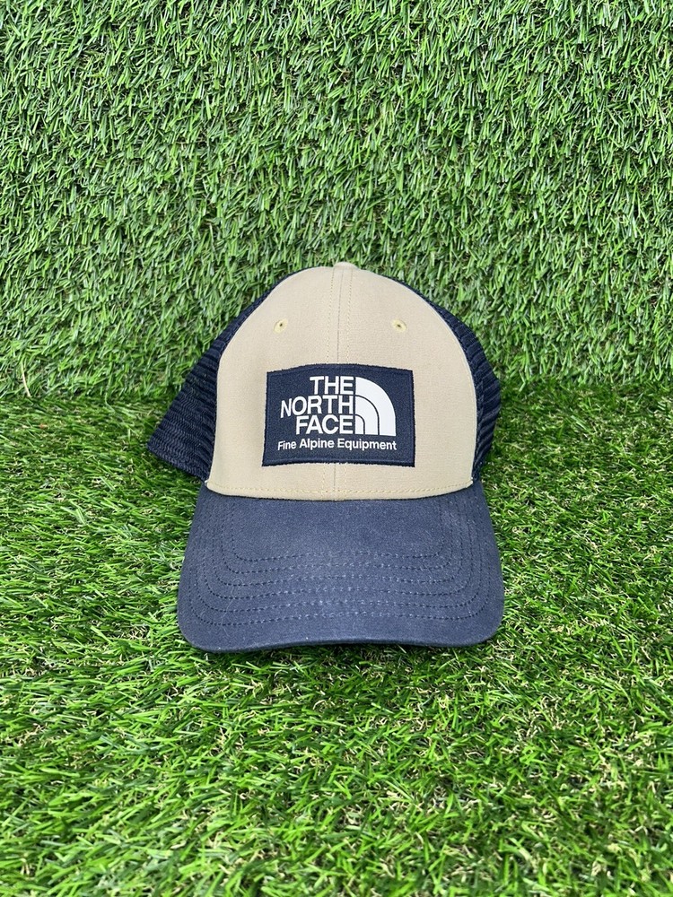 The North Face Trucker Hat Cap Logo Patch Navy Brown Mesh Back Adjustable 6Panel
