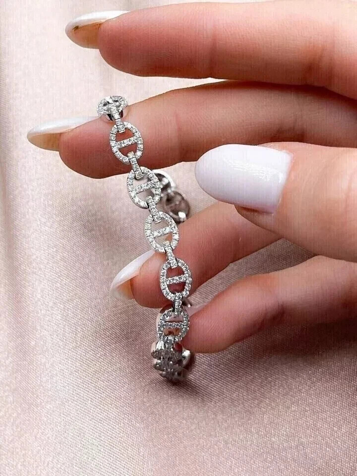 8Ct Round Lab Created Diamond Women's Cluster Bracelet 14K White Gold Plated 7