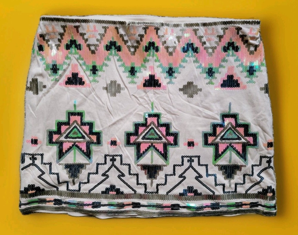 Express Junior Women's Embroidered Sequin Tribal Mini Skirt Sz.M NWT
