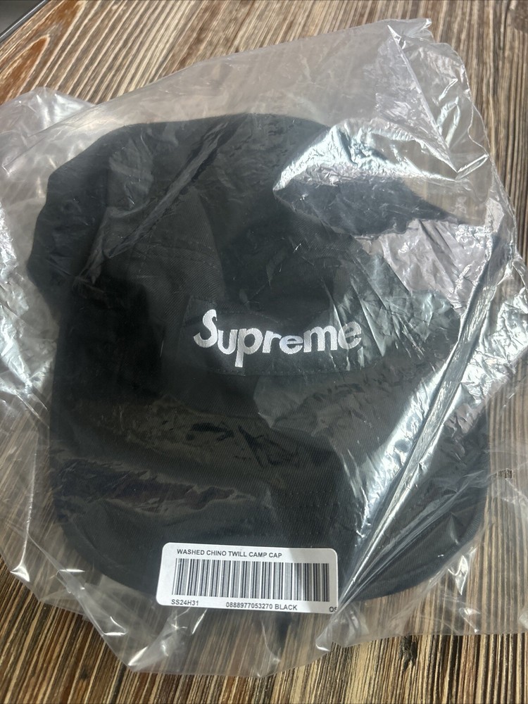 SUPREME WASHED CHINO TWILL CAMP CAP BLACK OS SS24 WEEK 16 (AUTHENTIC) NEW