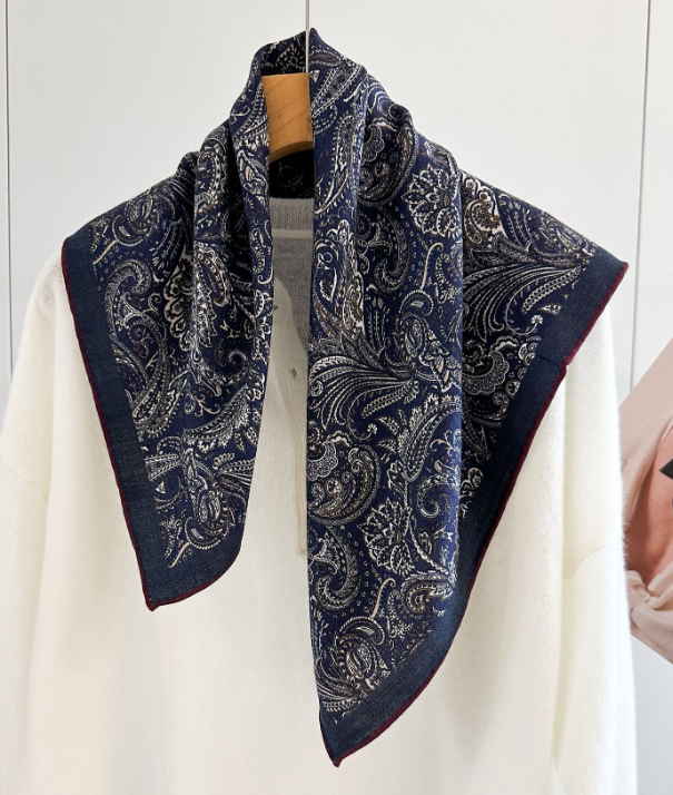 70% Cashmere 30% Silk Wrap Double Face Print 65X65cm Scarf Shawl cashew Print