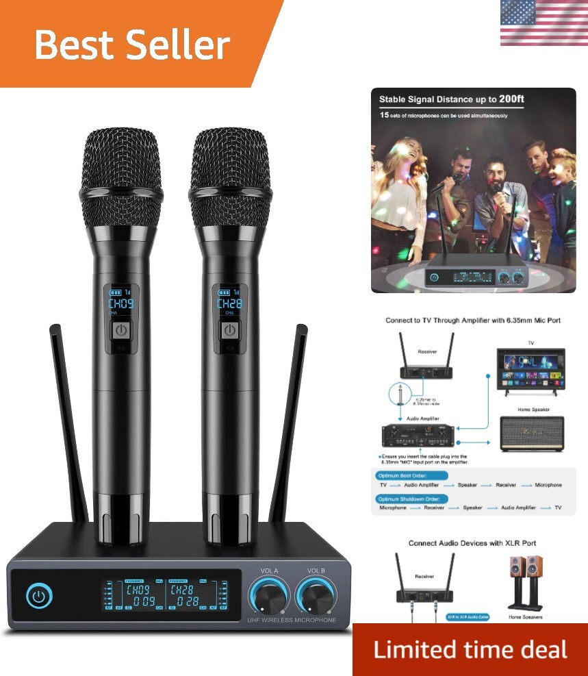 Wireless UHF Metal Handheld Microphone System for Karaoke Parties Meetings