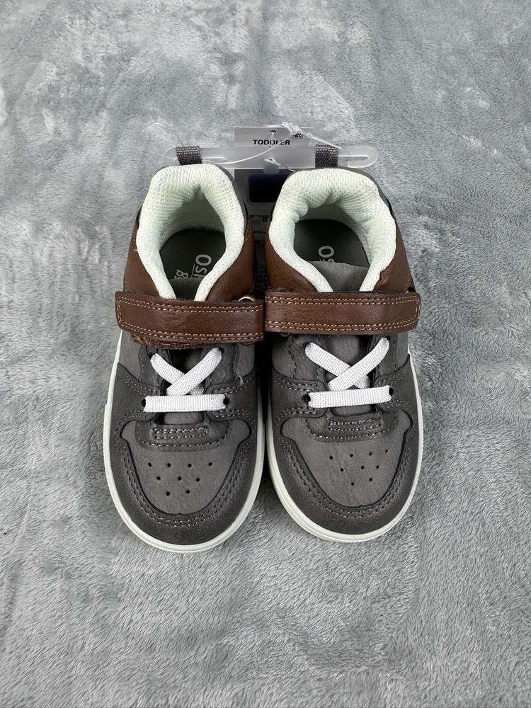 Oshkosh B’Gosh Toddler Shoes Size 7 Easy On/Off Sneakers Gray/Brown New