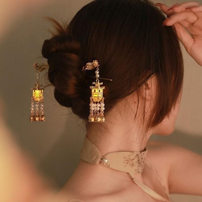 Lantern Light Tassel Hairpins Hair Stick Chinese Coiled Hair Antique Hair Pin Ha