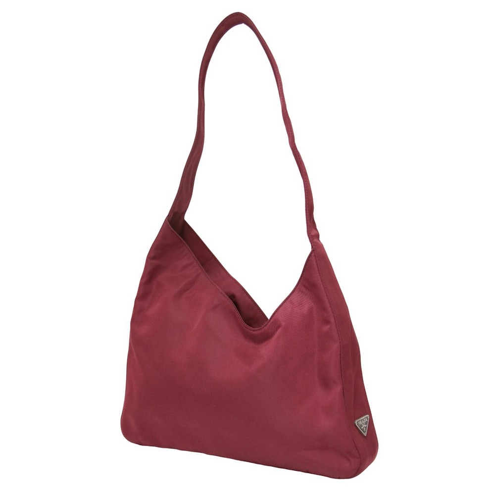 Prada Vintage Red Nylon Shoulder Bag with Triangle Logo Made in Italy