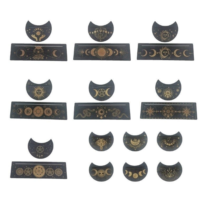 Wooden Tarot Card Holder Display Stand Rectangle Moon Shape Tarot Deck Holder