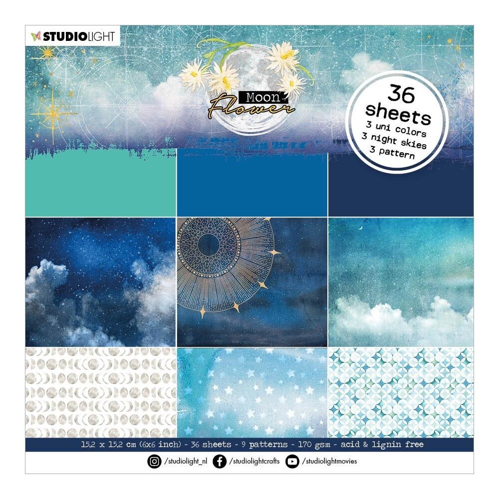 Moon Flower Studio Light 6x6 Scrapbook Paper Pad 36 Mixed Media Sheets