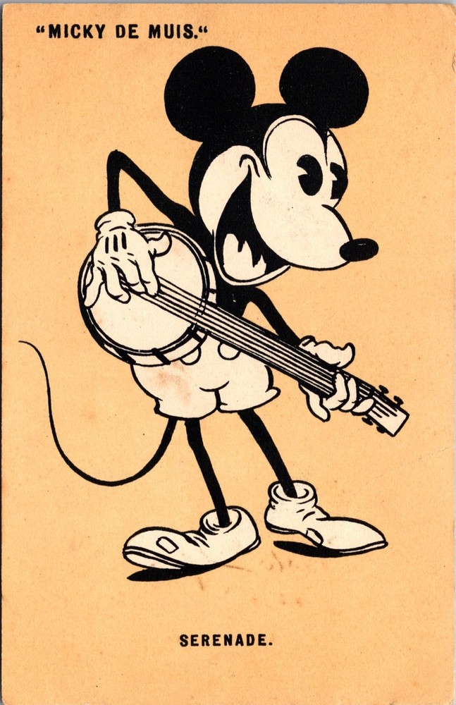 1930s Micky de Muis Disney Postcard Banjo Serenade Mickey Mouse German Dutch