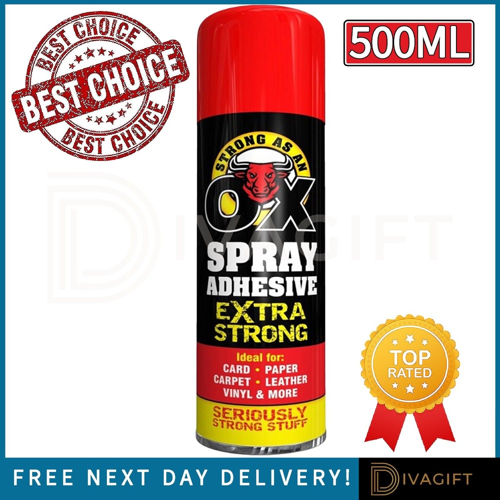 SPRAY ADHESIVE GLUE HEAVY DUTY STRONG AS AN OX FOR CARPET TILE FABRIC NEW 500ML