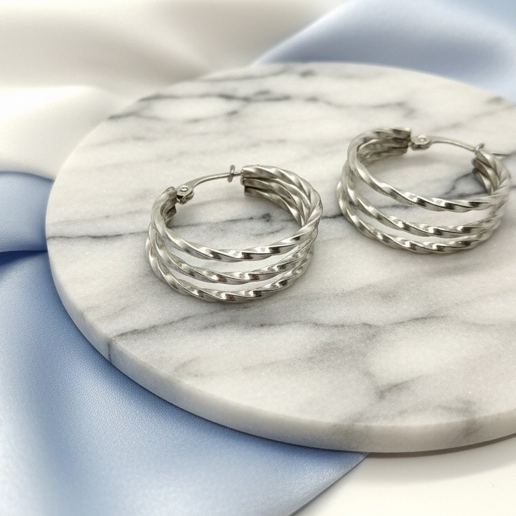 Modern Three Layer Dangle Hoops, Twisted Design Earrings, Elegant Gift for Women