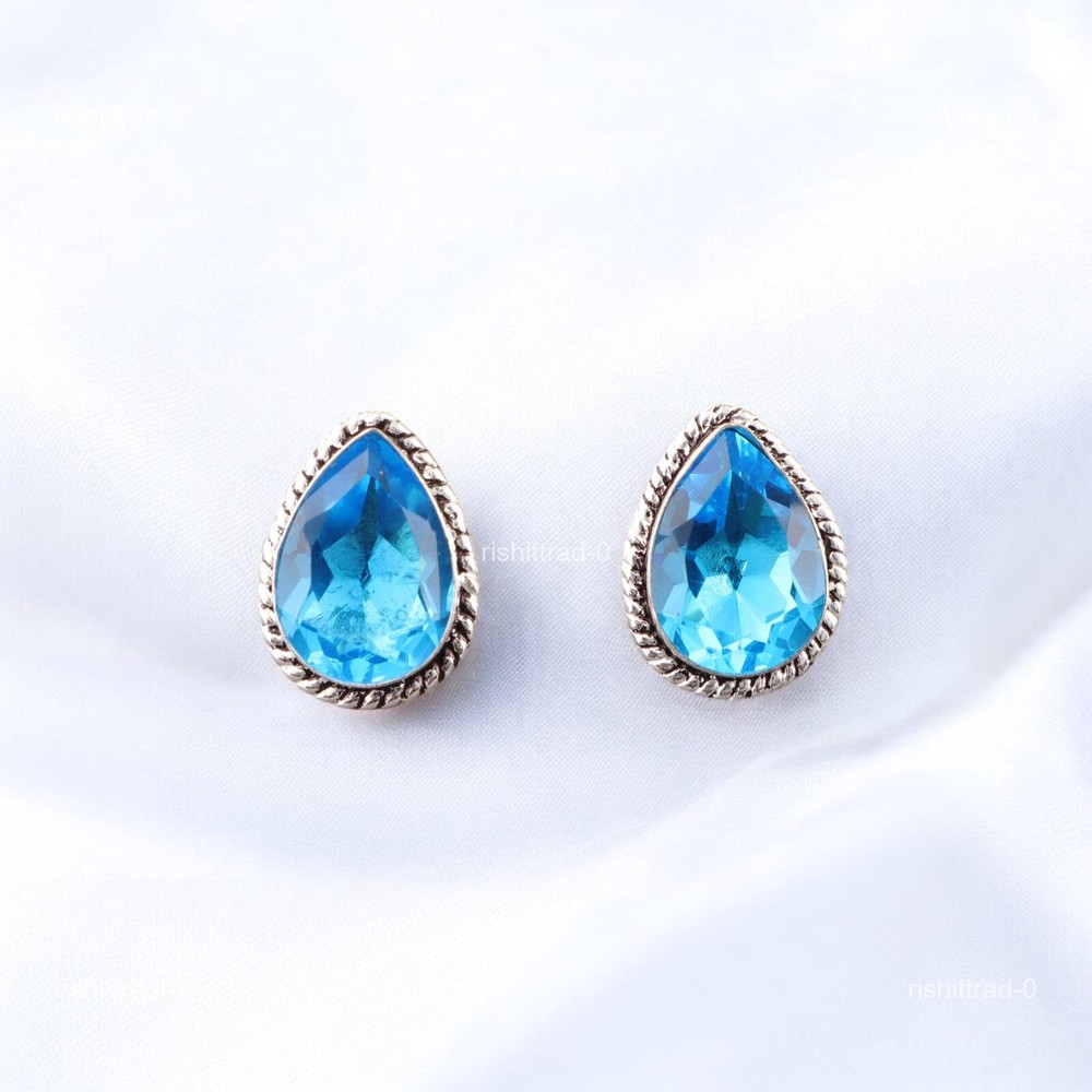 Cyber Monday Deal Sterling Silver Swiss Blue Topaz Gemstone Engagement Cufflinks-image