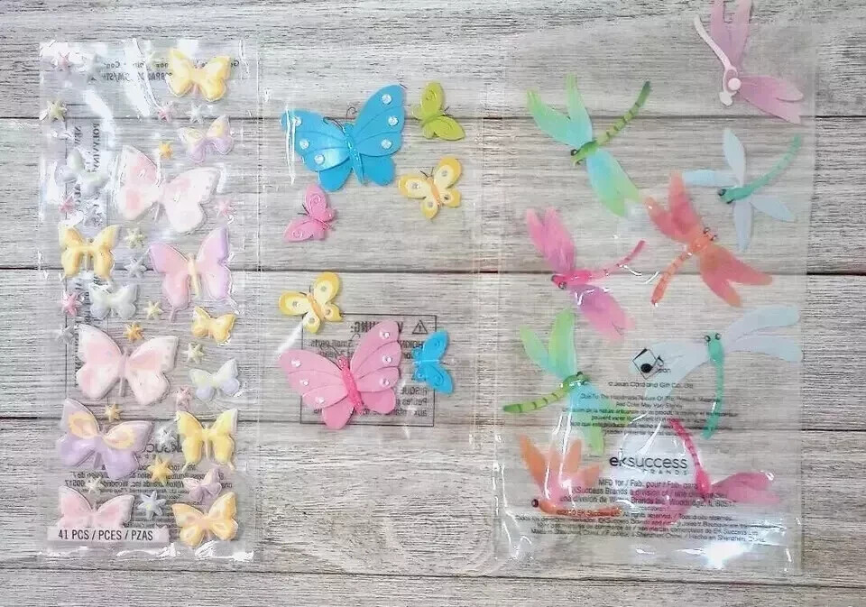 Mariposa Libélulas Dimensionales Divertidas Pegatinas EK Éxito 3 Paquetes Abiertos Nuevo