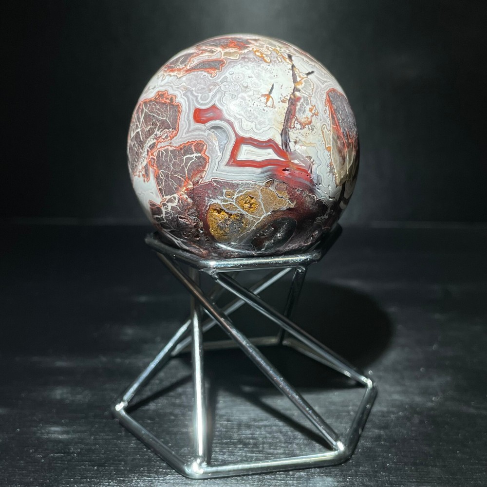 129G Natural Mexican Agate Quartz Crystal Healing Ball with Stand