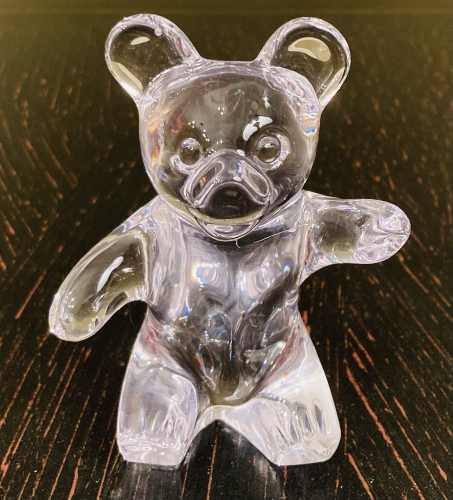Daum France Crystal Glass Teddy Bear Paperweight 4” Art Glass