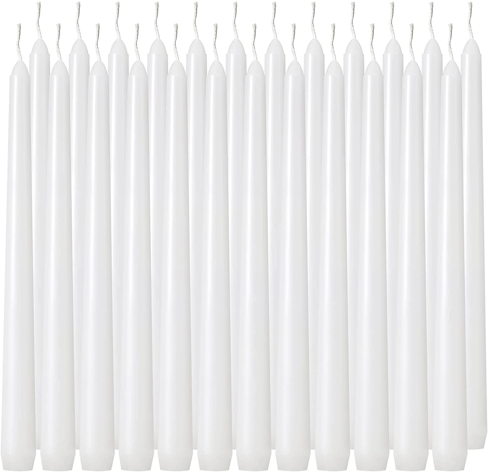 24 Pack 10 Inch White Taper Candles - Dripless Unscented Smokeless Dinner Candles
