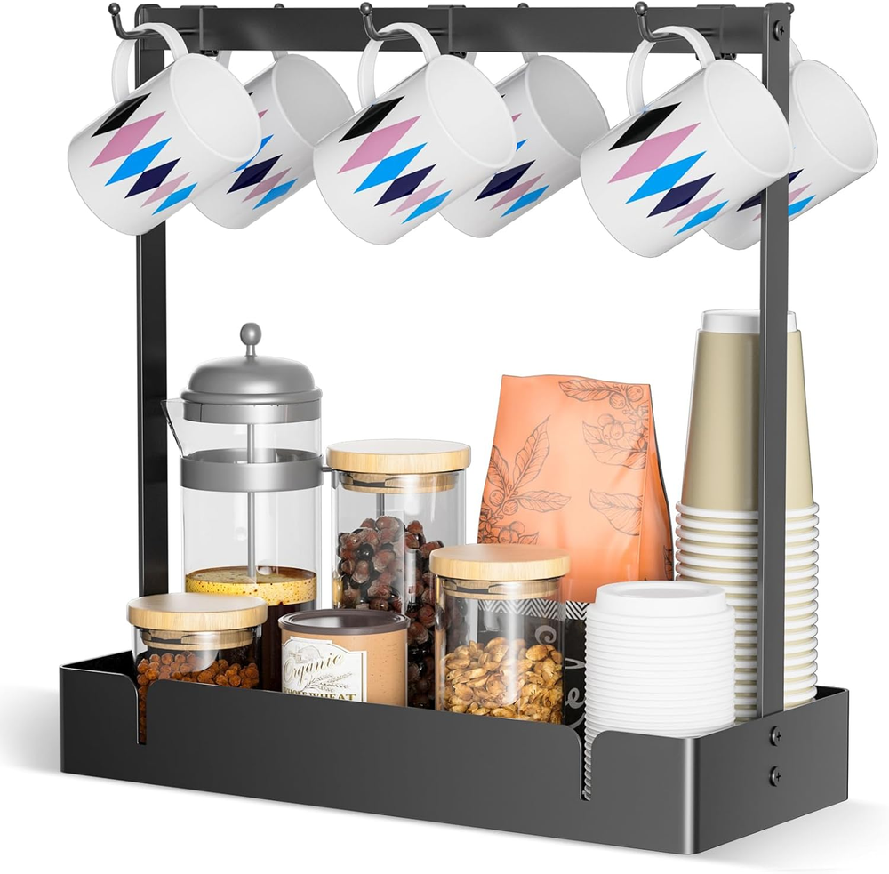 Coffee Mug Holder Organizer with Movable Hooks, Coffee Cup Holder for Countertop